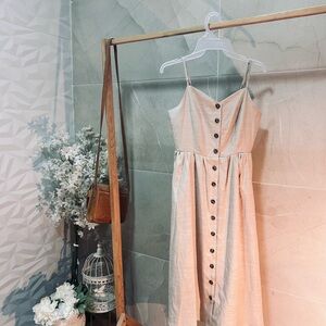 Elegant Strapless Cream Button Dress